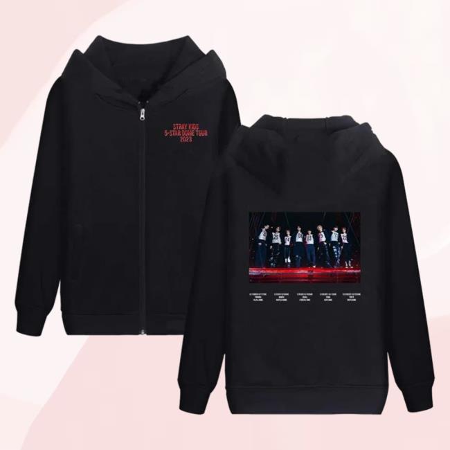 Official Stray Kids Merch Store Stray Kids 2023 5-Star Dome Tour Schedule Crewneck Sweatshirt Black StrayKids Shop