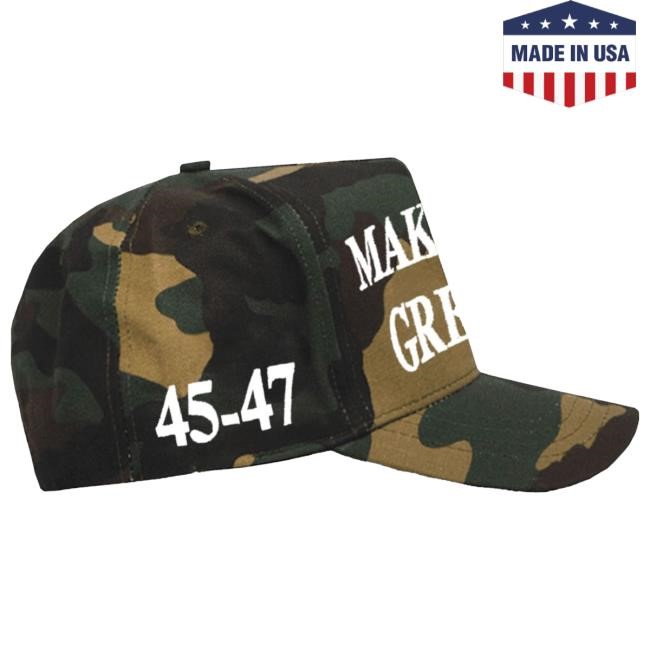 Official Donald Trump Merch Store Donald Trump 45-47 Camo MAGA Cap White Donald Trump Apparel Clothing Shop DonaldTrump