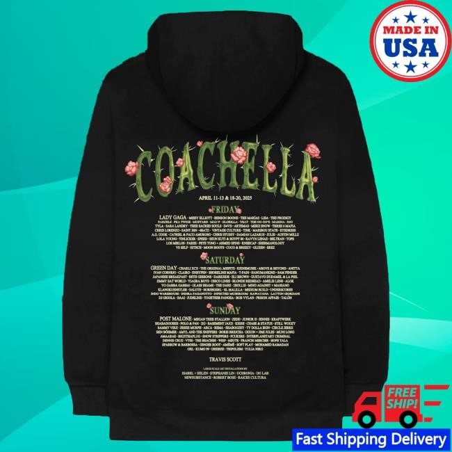 Official Coachella Merch Store Shop Coachella 2025 Pullover Hoodie Cactus Lineup Black