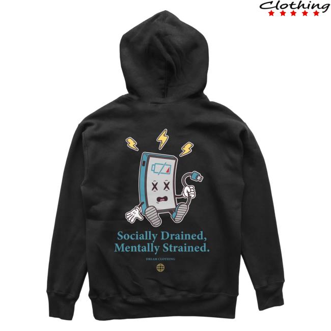 Official Dream Clothing HQ Socially Drained, Mentally Strained Black Popover Hoodie