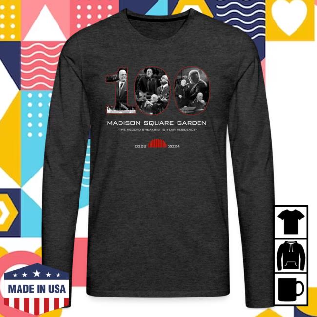 Official Billy Joel Merch Store Billy Joel "3-28-24 Msg 100Th Event" Grey L/S Tee - Online Exclusive Billy Joel Apparel Clothing Shop
