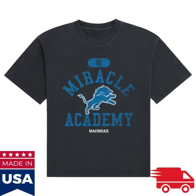 Official Detroit Lions Store Merch Unisex Miracle Academy Black Detroit Lions Boxy T Shirt by NFL