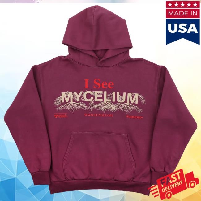 I See Mycelium Mulberry Hood by Online Ceramics — Warm Fleece