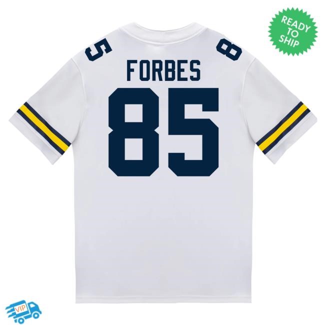 The M Den Michigan Wolverines #85 Logan Forbes Student Athlete White Football Jersey Shirts