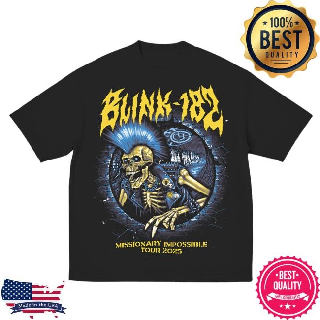 Official Blink 182 Merch Blink-182 Mohawk Skeleton 2025 Tour Shirt