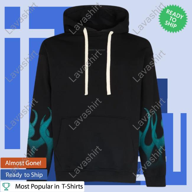 Official Vision Of Super Black Hoodie With Green Gradient Flames