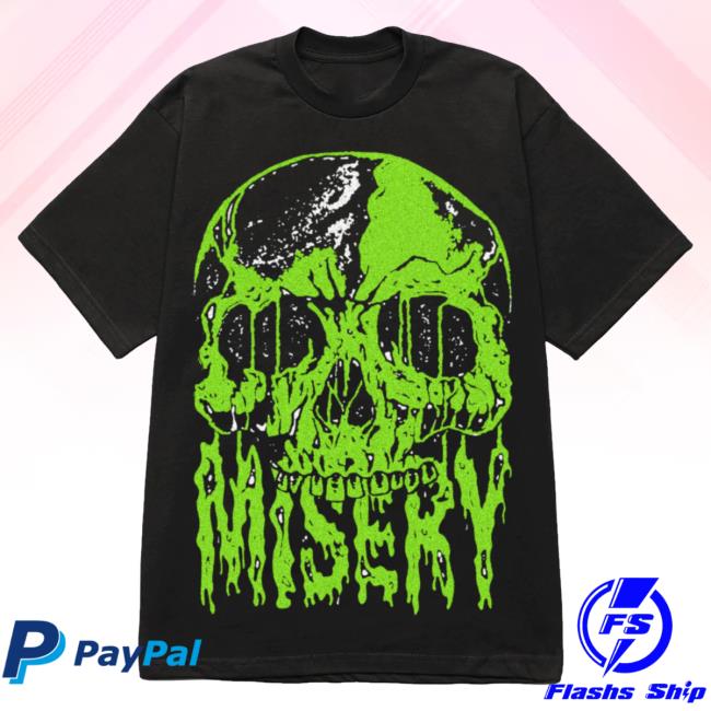 Official Misery Worldwide Skull Drip Graphic Print Black Green Shirt