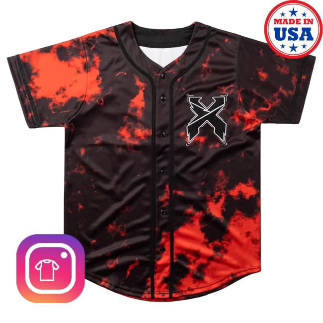 Official Excision Merch Headbanger Tie Dye Baseball Jersey Tee Red