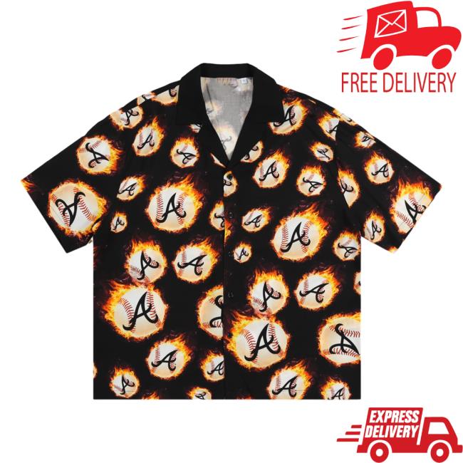 Official Pleasures Clothing Store Shop Fireball Button Down Atlanta Braves Tee Shirt