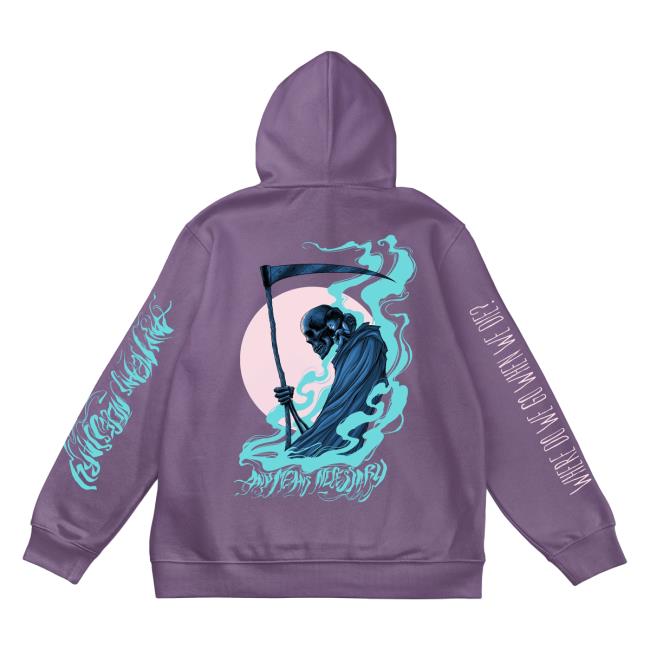 Official Any Means Necessary Clothing Where Do We Go When We Die? Back Home Of Course Hooded Sweatshirt Lavender