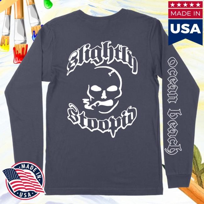 Official Slightly Stoopid Merch Store Shop Smoking Skull Long Sleeve Shirt New (Navy)