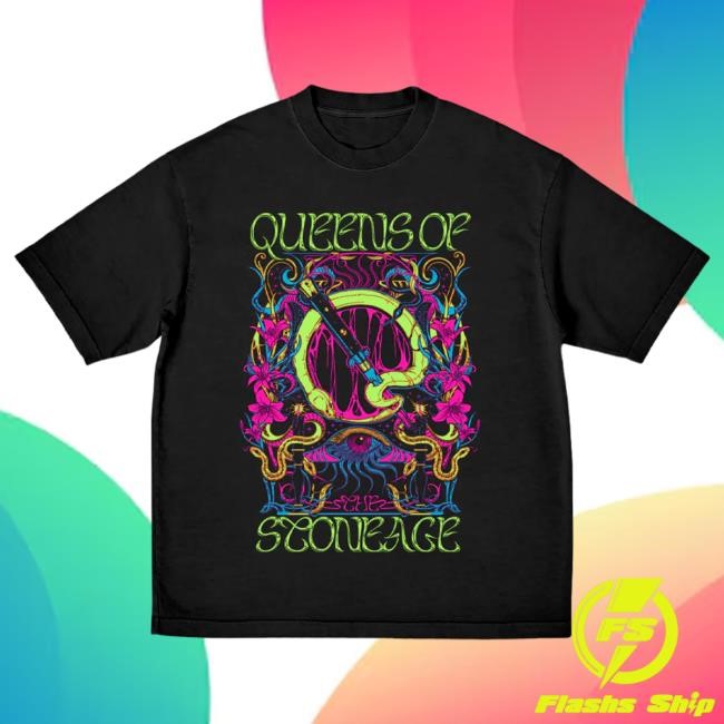 Official Queens of the Stone Age Merch Store Glow Psychedelic Emblem Tshirt Qotsa