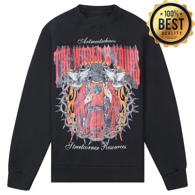 Official Capsule Clothing Store Art Meets Chaos World Spirit Crewneck | Black Capsule Nyc