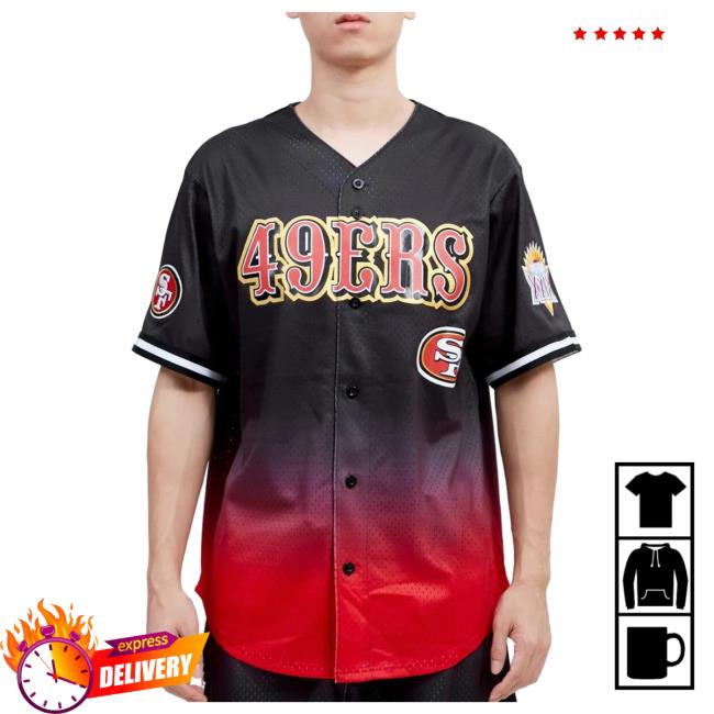 Official Fresh Society Pro Standard San Francisco 49Ers Tean Ombre Mesh Button Up Jersey - Black/Red Shirts