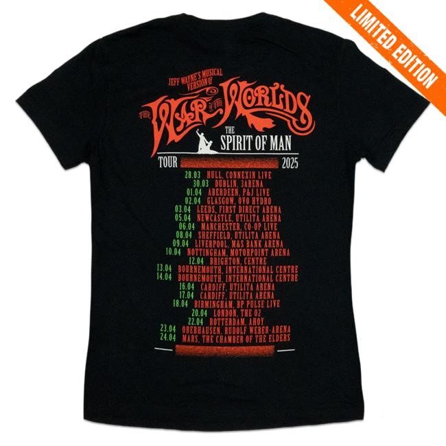 The War of the Worlds Spirit of Man Tour 2025 Black Shirts Mens