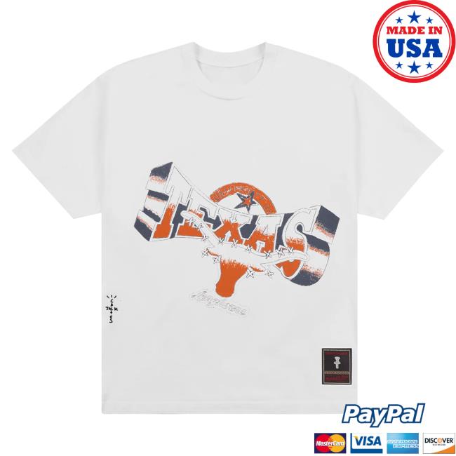 Official Travis Scott Utopia Merch Store CJ X M&N X UNIVERSITY OF TEXAS HANDDRAWN T-Shirt Travis Scott Apparel Clothing TravisScott