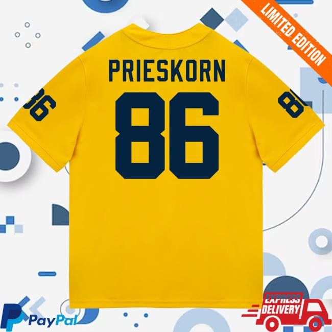 Official The M Den Michigan Wolverines #86 Brady Prieskorn Student Athlete Maize Football Jersey New Shirt