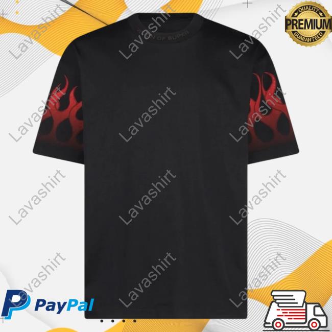 Official Vision Of Super Black T-Shirt With Red Gradient Flames