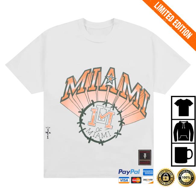 Official Travis Scott Utopia Merch Store CJ X M&N X UNIVERSITY OF MIAMI HANDDRAWN Popover Shirt Travis Scott Apparel Clothing TravisScott