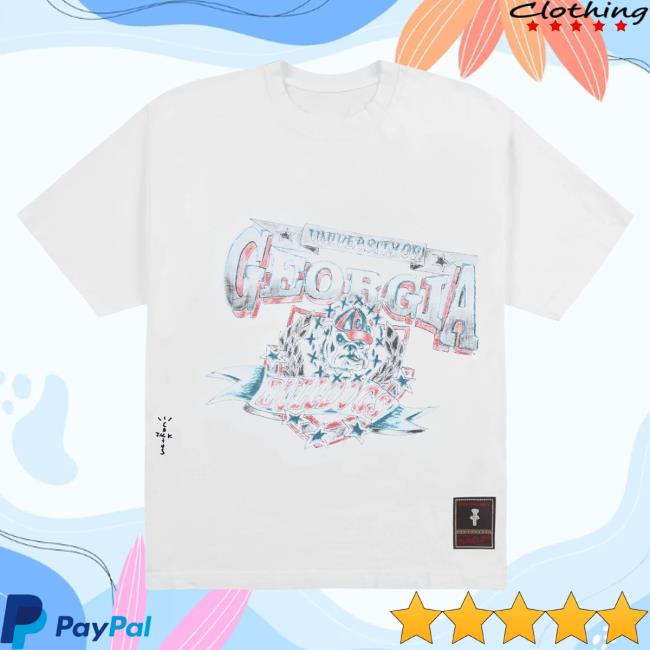 Official Travis Scott Utopia Merch Store CJ X M&N X UNIVERSITY OF GEORGIA HANDDRAWN Popover Shirt Travis Scott Apparel Clothing TravisScott