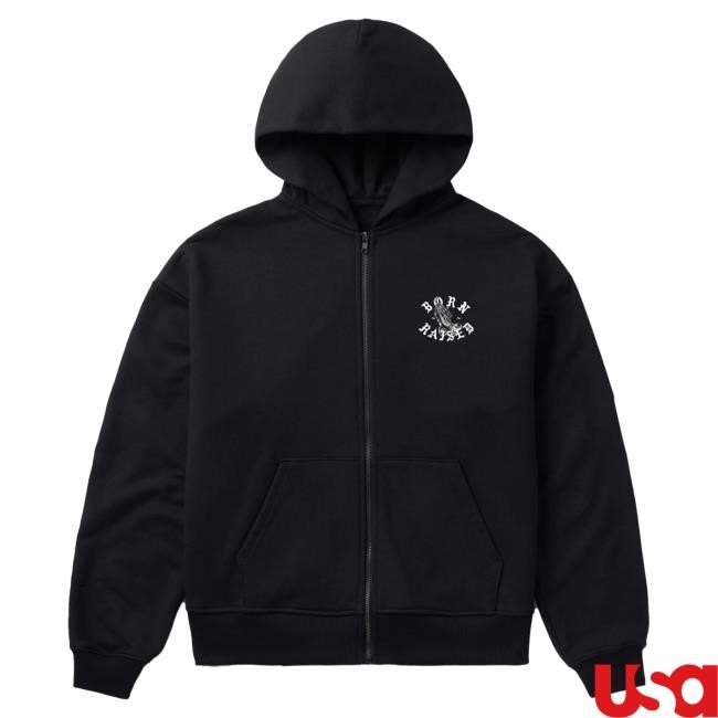 Official Born X Raised Merch Store Shop Praying Hands Rocker Zip-Up Sweaters: Black BornxRaised