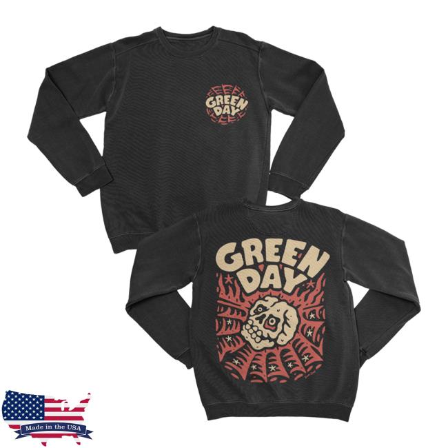 Official Green Day Apparel Clothing Merch Store Green Day Skull Spider Crewneck Sweatshirt GreenDay Shop