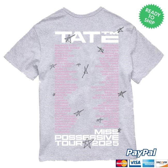 Official Tate Mcrae Miss Possessive World Tour Photo Tee, Official Tate Mcrae Concert Photo Shirt, Miss Possessive Tour Grey Tee, Authentic Tate Mcrae World Tour Merch Shirts