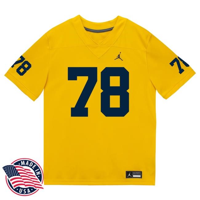 Michigan Wolverines #78 Lawrence Hattar Student Athlete Maize Football Jersey Shirt The M Den Shop