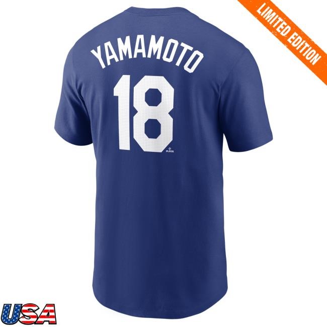 Men's Los Angeles Dodgers Yoshinobu Yamamoto Nike Royal 2025 World Series Champions Name & Number Shirt Official MLB Shop