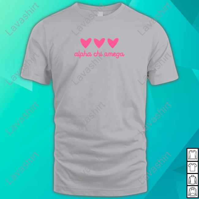 Official Alpha Chi Omega Merch Pink Hearts Tee Shirt