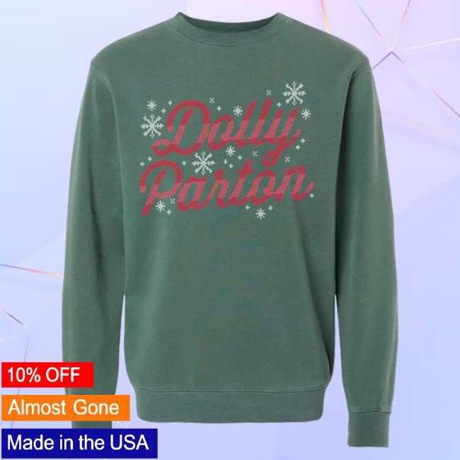 Official Dolly Parton Merch Store Shop Dolly Parton Dolly Green Holiday Crewneck Sweatshirt DollyParton