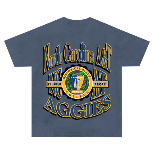 Official Black College Union North Carolina A&T Retro 90S Crest Tee Denim [NCAT]
